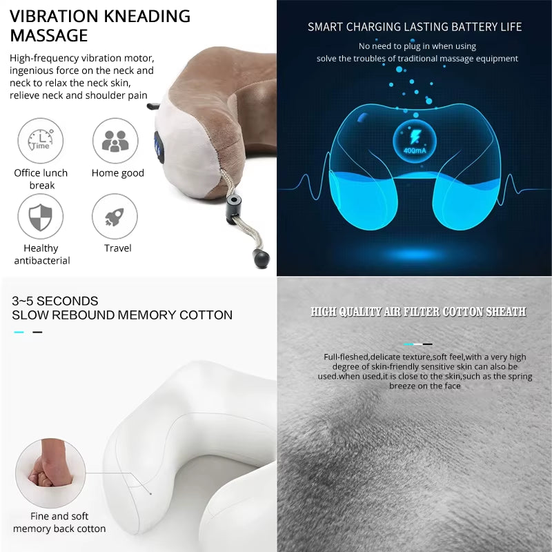 Multifunctional Portable U-Shaped Electric Neck and Shoulder Massager Pillow for Home and Travel Relaxation