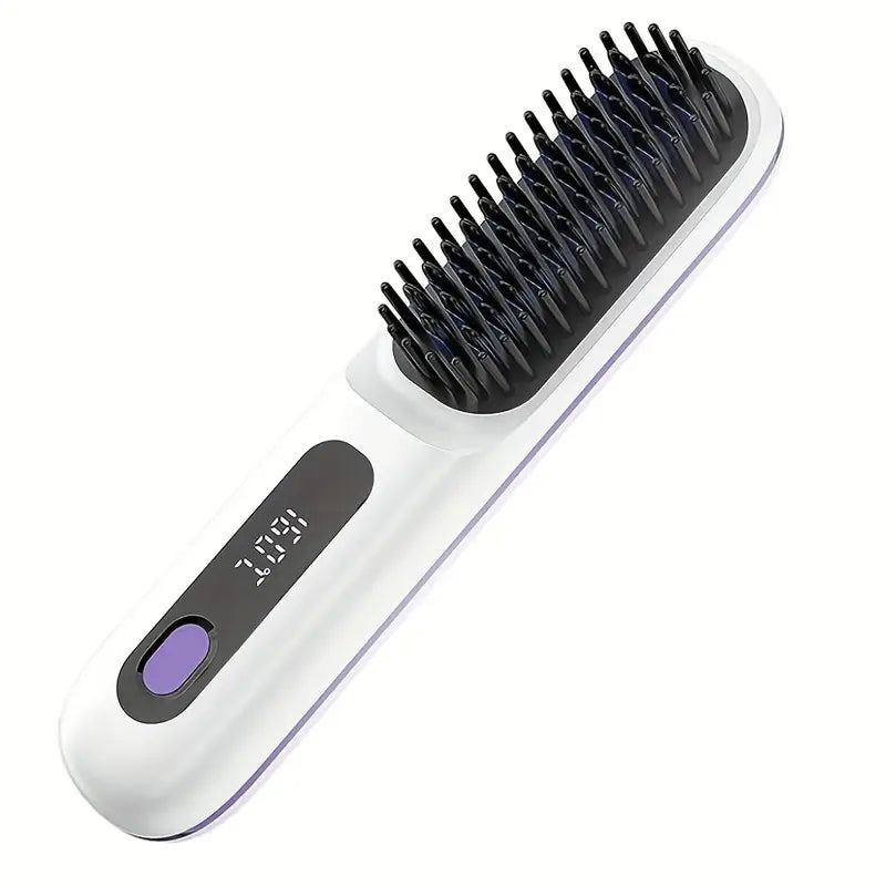 Wireless 2-in-1 Hair Straightener Brush – Style, Curl & Shine Anywhere