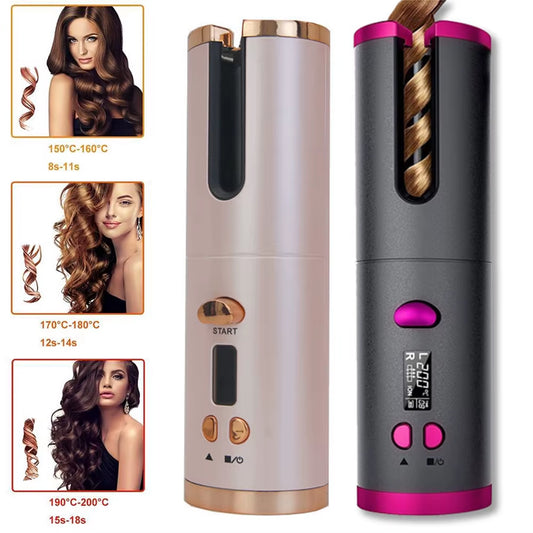 Portable Wireless Automatic Curling Iron with Anion Ceramic Technology - Fast Heating Travel Hair Curler and Styling Comb