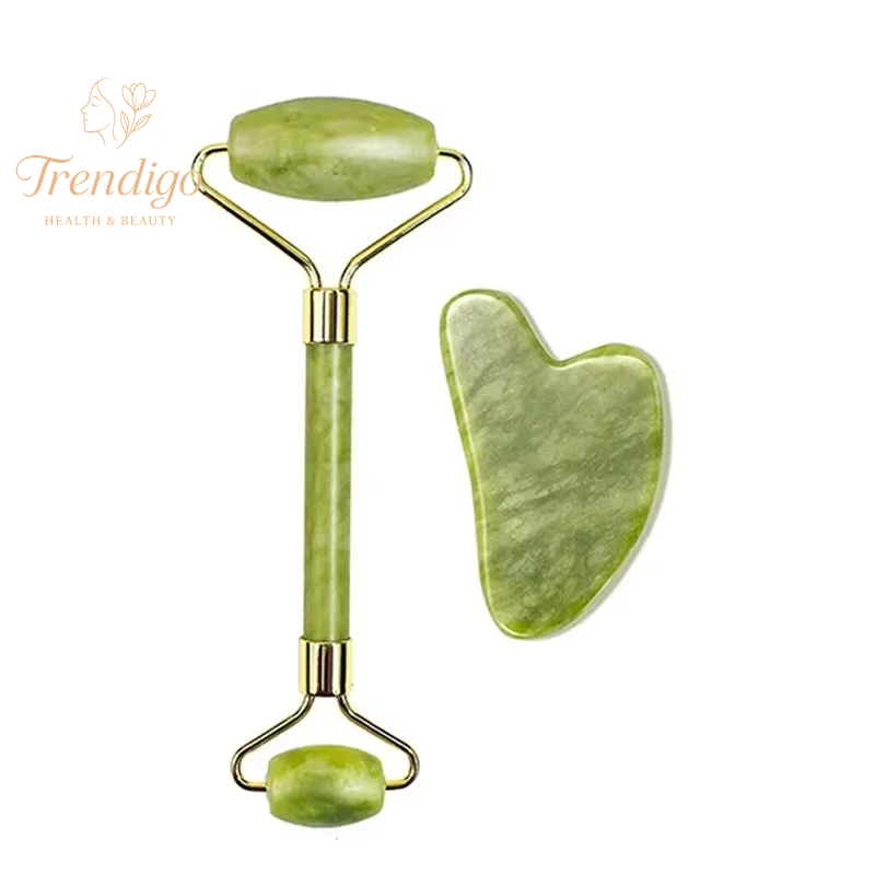 Natural Jade Roller and Gua Sha Massage Tool Set for Spa and Facial Treatments