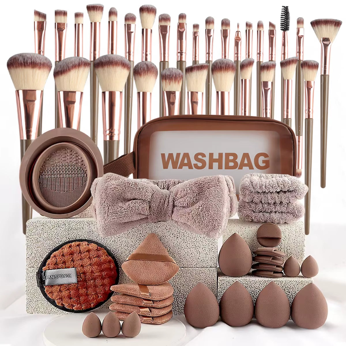 56-Piece Makeup Brush Set (Chocolate) – Complete Professional Face & Eye Kit