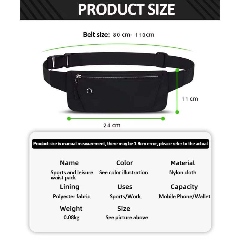 Lightweight Adjustable Running Waist Bag for Mobile Phones - Unisex Sports Belt Pouch