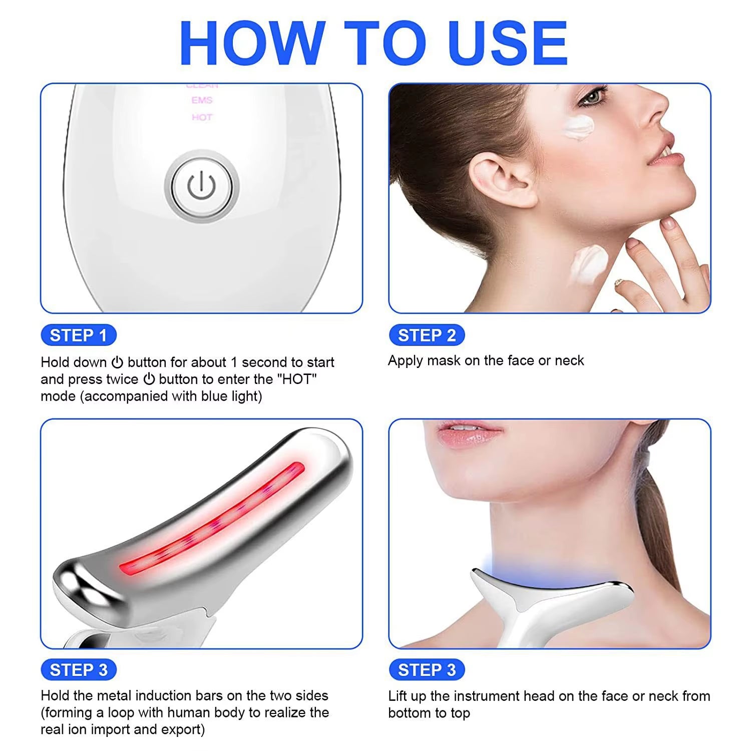 LED Facial and Neck Massager with Three Light Modes for Skin Tightening - Available in 3 or 7 Color Options
