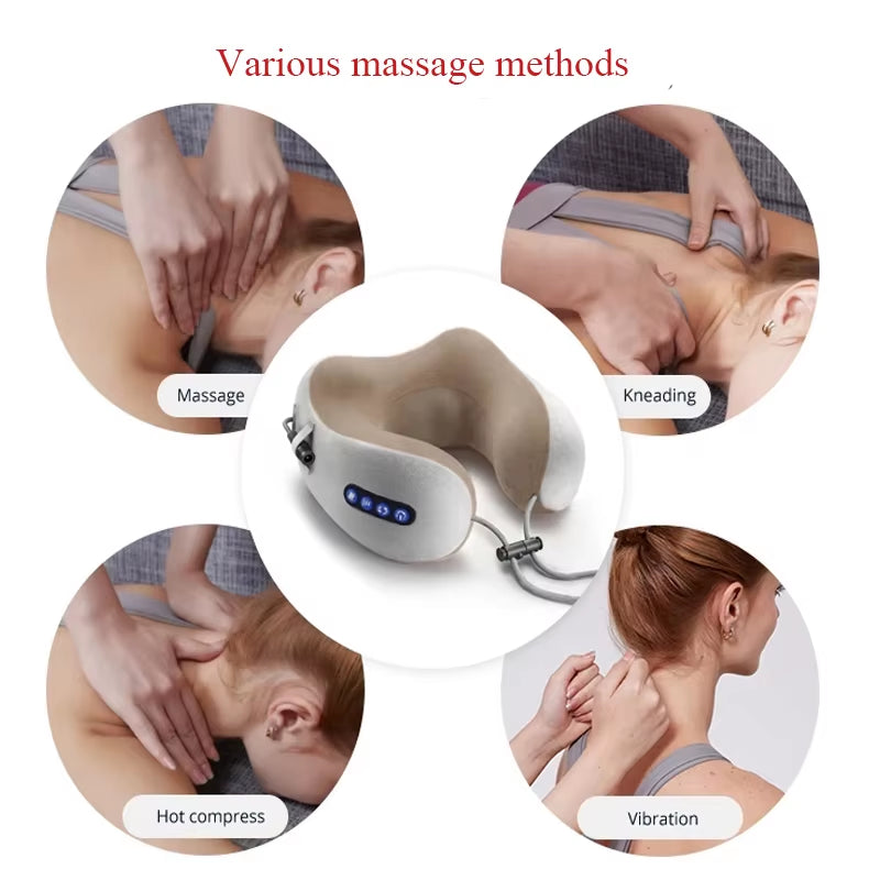 Multifunctional Portable U-Shaped Electric Neck and Shoulder Massager Pillow for Home and Travel Relaxation