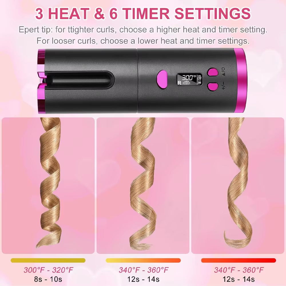 Portable Wireless Automatic Curling Iron with Anion Ceramic Technology - Fast Heating Travel Hair Curler and Styling Comb