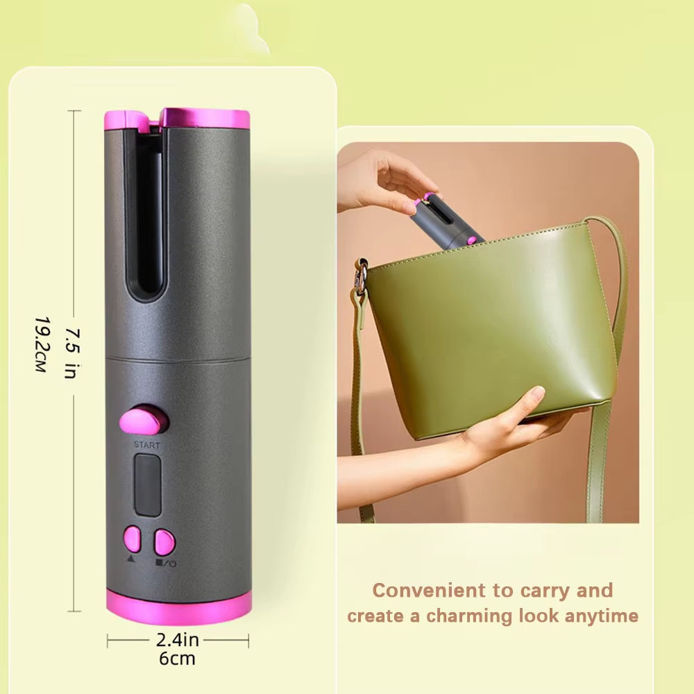Portable Wireless Automatic Curling Iron with Anion Ceramic Technology - Fast Heating Travel Hair Curler and Styling Comb