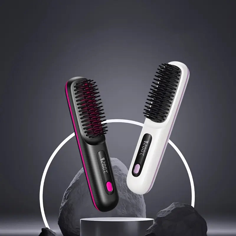 Wireless 2-in-1 Hair Straightener Brush – Style, Curl & Shine Anywhere