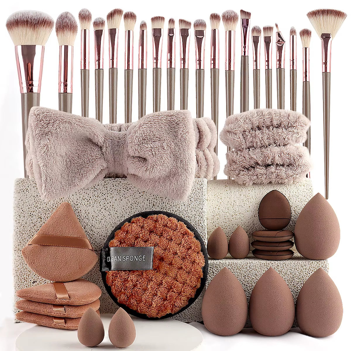 56-Piece Makeup Brush Set (Chocolate) – Complete Professional Face & Eye Kit