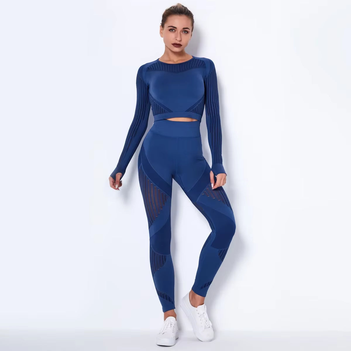 High-Performance Seamless Yoga Set for Women: High-Waisted Hip-Lifting Leggings and Long-Sleeve Crop Top Workout Ensemble
