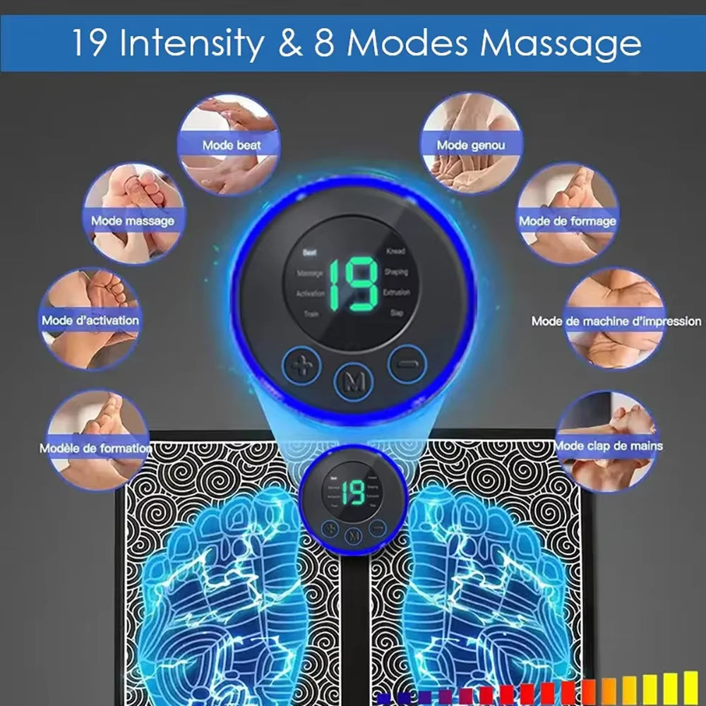 Advanced Multifunctional Foot Massage Pad with 8 Modes and 19 Intensity Levels for Fatigue Relief, USB Rechargeable