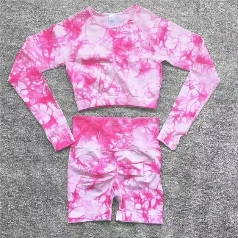 Seamless Tie-Dye Yoga Set with High-Waisted Leggings and Cutout Bra for Women - Fitness and Workout Apparel