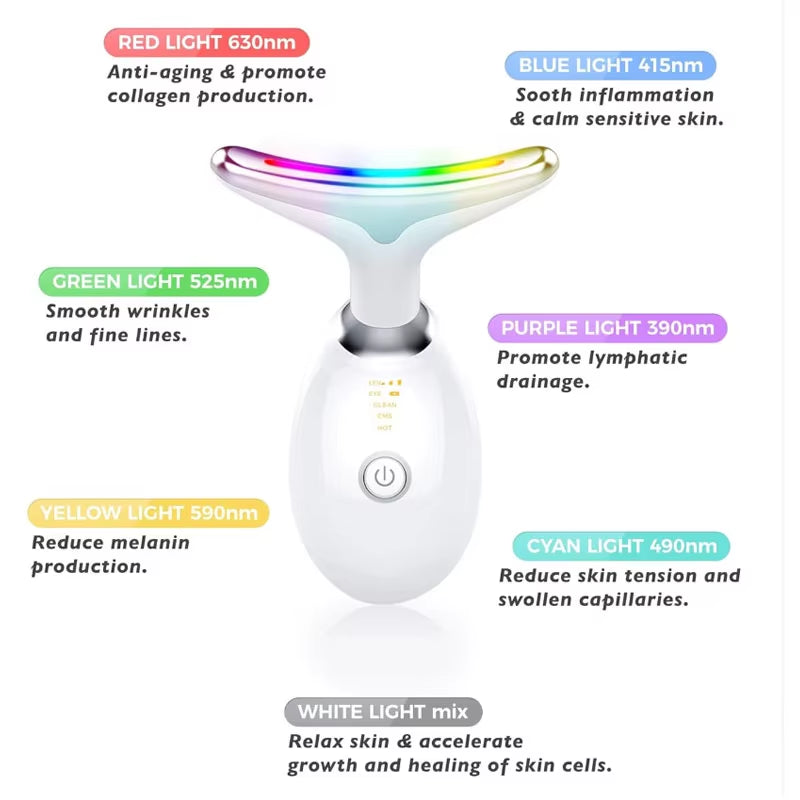 LED Facial and Neck Massager with Three Light Modes for Skin Tightening - Available in 3 or 7 Color Options