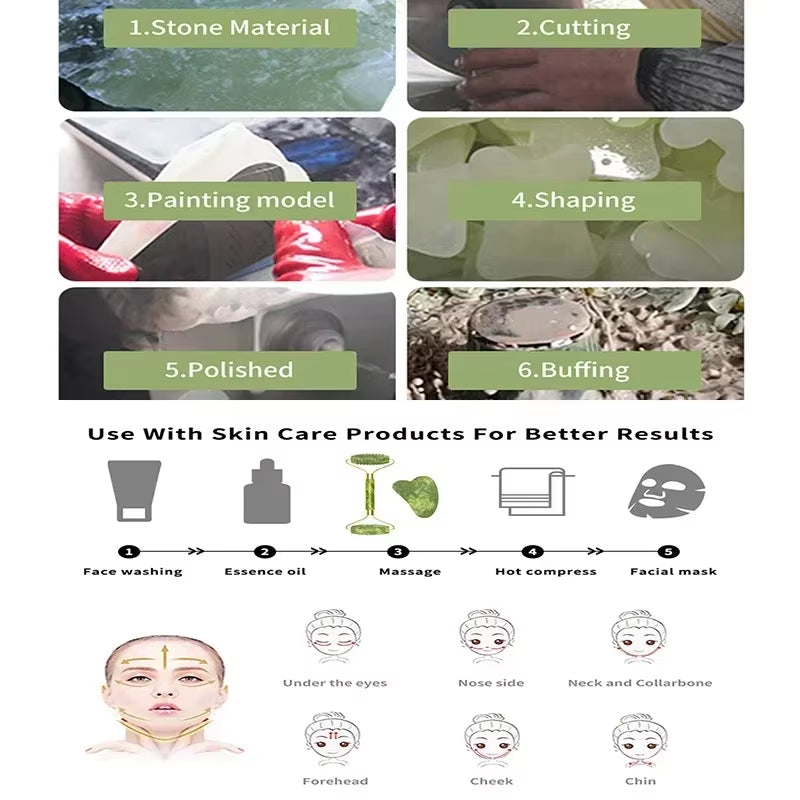 Natural Jade Roller and Gua Sha Massage Tool Set for Spa and Facial Treatments