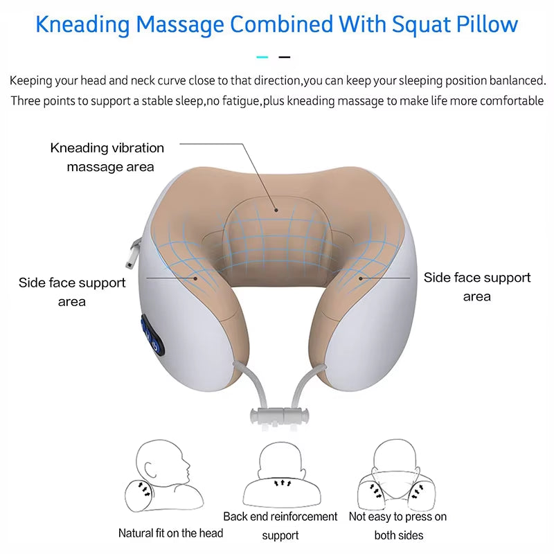 Multifunctional Portable U-Shaped Electric Neck and Shoulder Massager Pillow for Home and Travel Relaxation