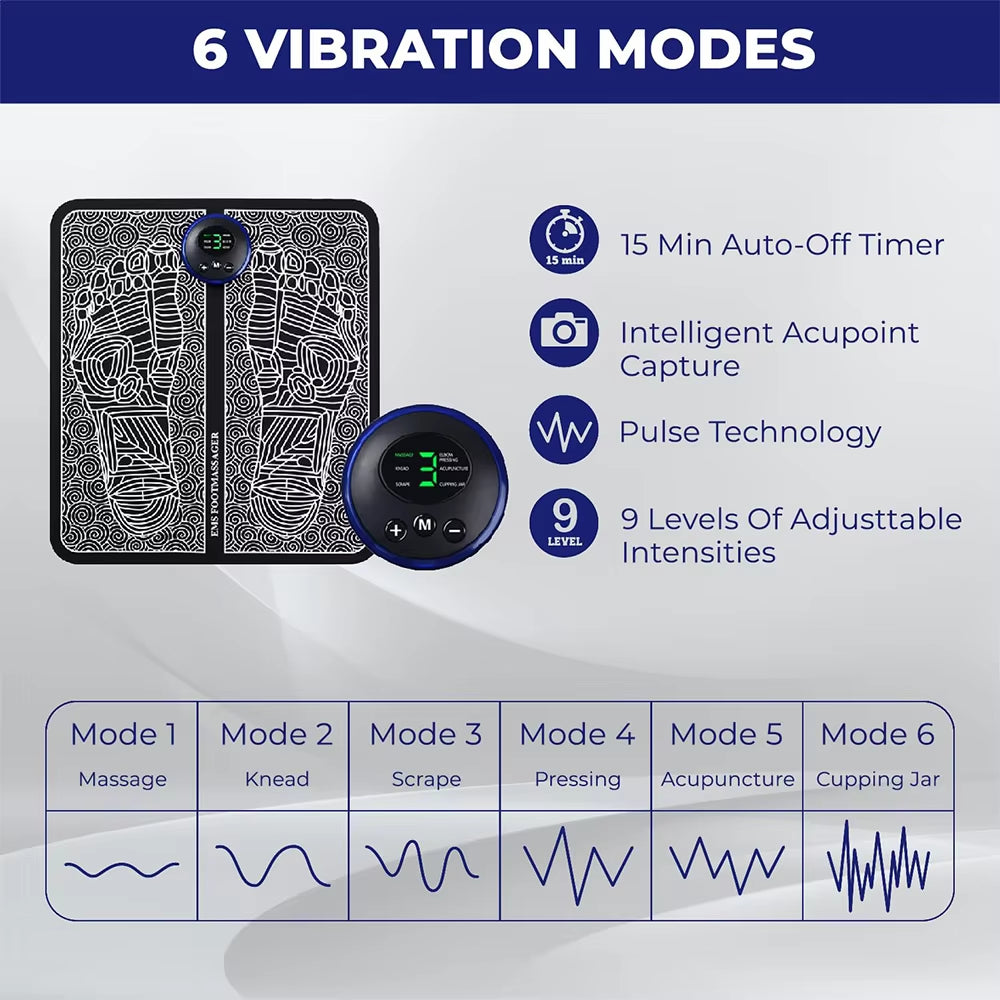 Advanced Multifunctional Foot Massage Pad with 8 Modes and 19 Intensity Levels for Fatigue Relief, USB Rechargeable